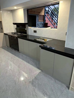 Dalle de granit noir galaxie naturel - Pierre polie durable et écologique pour comptoirs de cuisine et salle de bain, décoration intérieure/extérieure