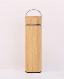Bouteille d'eau isotherme en bambou avec intérieur en acier inoxydable, thermos avec anneau de transport en métal - Product Image 2
