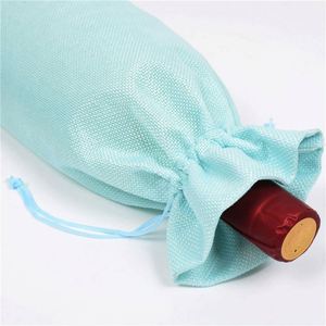 Bolsa de Embalaje para Botellas de Champán de Lino con Logotipo Personalizado al por Mayor, Funda para Vino Tinto de 750 ml con Cordón, para Navidad - Product Image 5