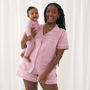 Offre Spéciale – Ensemble Pyjama Tricoté à Rayures avec Poches, en Bambou, Manches Courtes, Vêtements <span class=keywords><strong>de</strong></span> Nuit <span class=keywords><strong>de</strong></span> Maternité en Modal <span class=keywords><strong>pour</strong></span> Femme - Product Image 1