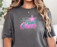 Magnifiques transferts thermiques DTF en vinyle pailleté prêts à expédier – Motifs « Cheer Mom » et étoiles roses avec strass, prêts à poser