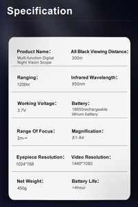 Câmera Térmica com Zoom Óptico de 7x e Monóculo de Visão Noturna Infravermelha com IPX4 à Prova d'Água para Caça Tática ao Ar Livre - Product Image 5