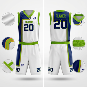 Ensemble de maillots de basket-ball sublimés personnalisés Blanc Marine Vert Joueur 20 Sans manches Col en V Polyester respirant Adulte Unisexe - Product Image 3