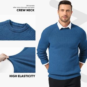 Suéter de Cuello Redondo para Hombre FOXA, Tejido Waffle, Color Sólido, Informal, Acrílico Suave, Antipilling, Moda 2025 - Product Image 4
