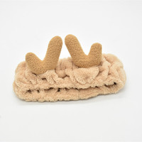 Serre-tête en forme de bois de renne en peluche corail, pour la douche, Noël et les soirées, pour filles