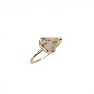 Bague ajustable tendance en argent sterling 925 de haute qualité, plaquée rhodium, avec agate dendrite et diamant, certifiée par un tiers, collection 2025 - Product Image 1