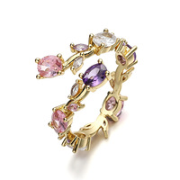 Bague ouverte plaquée or avec zircone cubique taillée, cristaux multicolores irréguliers, ajustable, pour femme, bijou de mode, cadeau