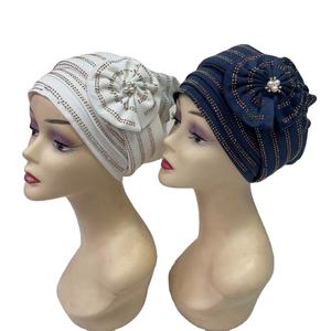 MH-1209 fleur tête couverture strass perles solide tête Wrap Hijab dames fête casquette tête Turban Bonnet pour les femmes - Product Image 1