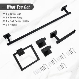 <span class=keywords><strong>Set</strong></span> di Portasciugamani da Parete Autoadesivi Neri per Bagno e Cucina, Portarotoli, Mensola, Gancio, Portasciugamani in Acciaio Inossidabile - Product Image 4