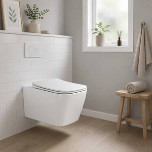 <span class=keywords><strong>Inodoro</strong></span> Compacto de Pared, Cerámica Blanca sin Borde, Doble Descarga, Tanque Empotrado, Sifónico, Ahorro de Espacio, para Baños Pequeños y Apartamentos - Product Image 1