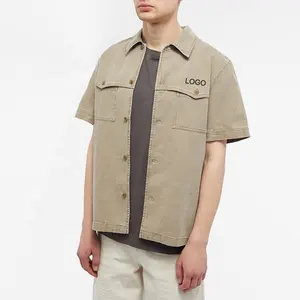 Diznew Hot Selling Plus Size Men's Shirts Summer Custom Logo Short sleeve non-stretch patchwork denim shirt