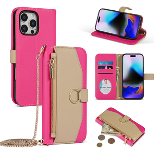 Étui portefeuille personnalisé en cuir PU pour iPhone 17 16 15 Pro Max, type <span class=keywords><strong>livre</strong></span> de luxe pour femme avec fente pour cartes et cordon - Product Image 1