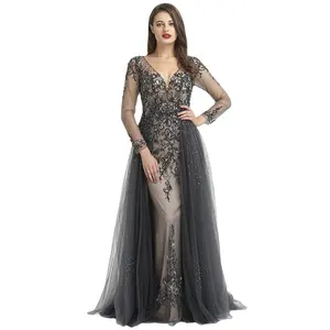 Navy Perlen V-Ausschnitt über Rock Mode Party Kleid Serene Hill LA6571 Großhandel formelle Abendkleider Echtes Bild