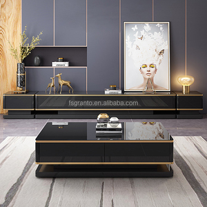 Hiện đại sang trọng Bàn cà phê và TV đứng Set khung thép không gỉ bàn trà vàng đồ nội thất phòng khách tùy chỉnh TV bảng - Product Image 1