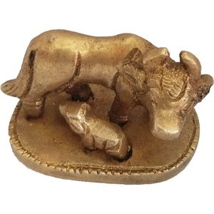 PARIJAT HANDICRAFT Statue de vache Nandi en laiton avec veau idole en relief entièrement fabriquée à la main pour mariage, bureau à domicile-Bonne chance (2 pouces) - Product Image 2