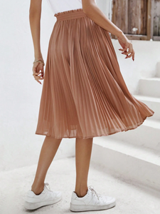 <span class=keywords><strong>Jupe</strong></span> midi plissée taille haute en mousseline de soie marron avec volants et cordon de serrage pour <span class=keywords><strong>femme</strong></span> – Élégante, décontractée, idéale pour le quotidien et les vacances - Product Image 3