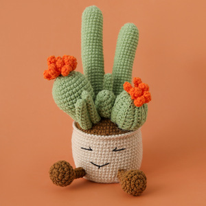 2025 mới móc thủ công nhiều đầu xương rồng tóc lớn trong chậu cây tạ ơn trang trí chất liệu polyester mô phỏng cao - Product Image 5