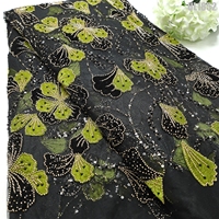 Tissu en dentelle de luxe 3D en velours, fleurs perlées et sequins, 100% polyester brodé pour costumes folkloriques boliviens, soirées d'Amérique du Sud