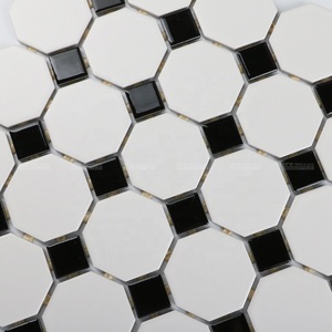 Mosaïque en céramique octogonale de qualité supérieure, noir et blanc, joint à points de 2 pouces, pour sol, mur, cuisine, salle de bain, douche - Product Image 2