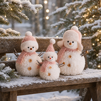 Ensemble de 3 bonhommes de neige de Noël en coton peluche avec bonnet et écharpe en tricot rose, décoration de table