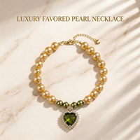 Collier de perles vintage pour animaux de compagnie, collier en pierre précieuse vert olive en forme de cœur pour petits et moyens chiens et chats, bijou de luxe pour animaux de compagnie, cadeau