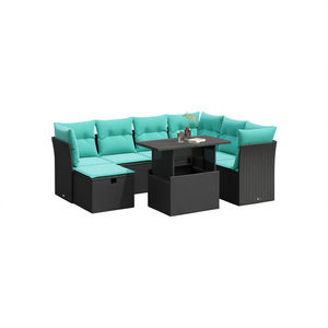 Set Divano da Giardino in Polyrattan Nero 8 Pezzi con Cuscini Arredamento da Esterno Design Contemporaneo - Product Image 1