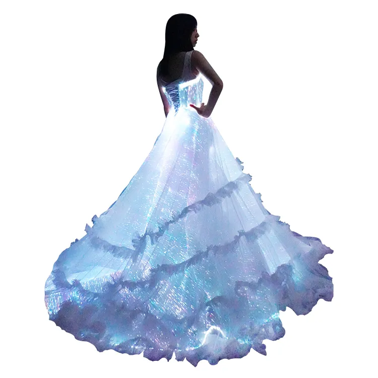 LED Light Luminous Illuminated Abendkleid Fiber Optic Wedding Dress Licht emittierendes Kleid