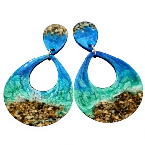 <b>Resin</b> Hoop Trendy Earrings Turquoise Pink Glitter Women's Party Jewelry Trendy Vintage Fashionable Statement Earrings for Woman - Product Image 6