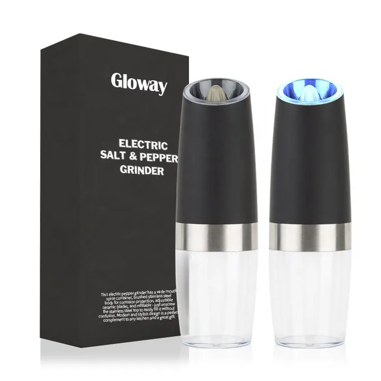 Gloway promozionale a batteria regolabile a LED grossolano sale e pepe macinapepe elettrico automatico macinapepe e macina sale