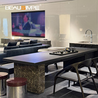 Table d'îlot de cuisine moderne et minimaliste, console à thé, bureau en marbre, acier inoxydable, finition placage bois de frêne fumé, personnalisable, haute qualité