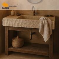 Vasque de salle de bain en travertin beige à poser Cotrustone, vasque de douche en travertin