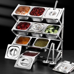 อุปกรณ์ครัวบุฟเฟ่ต์โรงแรม ชั้นวางถาดสแตนเลส GN <span class=keywords><strong>พร้อม</strong></span>ถาดอุ่นอาหารและที่เก็บเครื่องปรุง - Product Image 1