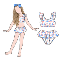 Conjunto de Bikini a Cuadros Moderno y Lindo para Niñas, Top Corto sin Mangas y Falda Corta con Estampado Digital