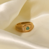 Hochwertiger Vintage-Schmuck Breiter großer Ring Überzogener 18 Karat Goldschmuck Edelstahl Natur grüner Steinring