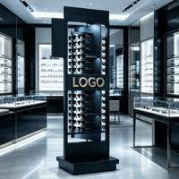 Promotion : Présentoir à lunettes sur pied blanc 192 places avec roulettes pivotantes pour exposition de montures