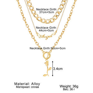 قلادة نسائية VKME طويلة متعددة الطبقات, قلادة نسائية من الذهب بطبقات متعددة الطبقات ، قلادة طويلة بدلاية على شكل وردة ، قلادة نسائية - Product Image 6