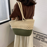Tas pundak kapasitas tinggi wanita musim panas desain khusus berlubang tas bahu bucket rajut benang katun wanita untuk wanita