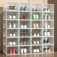 Armoire à chaussures transparente empilable anti-poussière rectangulaire en plastique épaissi étagère à chaussures boîte de rangement pliable pour chaussures