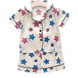 可爱印花冰丝缎儿童睡衣短袖套装男女婴儿睡衣 - Product Image 4