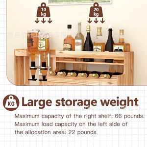 Estante de vino de madera para montar en la pared, 4 niveles con almacenamiento de vasos para sala de estar, fiestas, organización multiusos duradera - Product Image 5