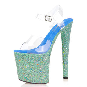 20cm plate-forme Sexy fétiche argent Bling mariée chaussures de mariage pour femmes 8 pouces talons hauts bride à la cheville cristal pôle danse Satndal - Product Image 2