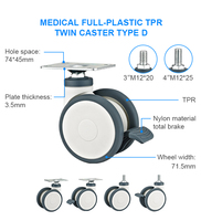 Roulettes médicales en PU de 2, 2,5, 3, 4, 5 pouces, roulettes jumelées pour petits meubles médicaux, roulettes d'hôpital, roulettes en TPR pour équipement médical
