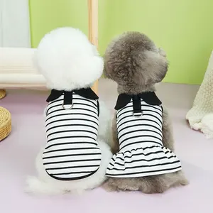 Wholesale Spring Small Dog Clothes Striped T-shirt Breathable Cat Skirt Cute Fashionable Pet Dress Summer Clothes For Dog Cat