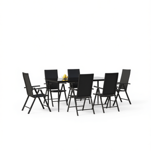 Medium Garden Dining Set 6 Seater Black PE Rattan Multi Position <b>Backrest</b> Outdoor Furniture Contemporary Design - Product Image 1