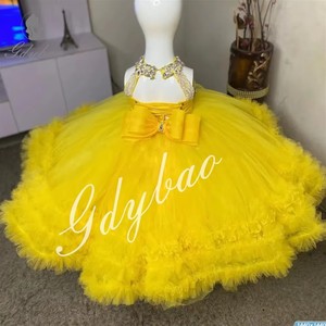 Vestidos de Cumpleaños Amarillos de Cuello Alto con Cuentas y Flores <span class=keywords><strong>para</strong></span> Niñas, Vestidos de Fiesta de Boda, Vestidos de Graduación <span class=keywords><strong>para</strong></span> Niñas, Vestidos de Comunión - Product Image 6
