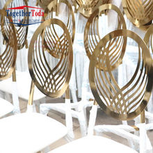 Chaises de banquet de mariage empilables en métal de haute qualité, style moderne et luxueux, dossier rond blanc et or - Product Image 4