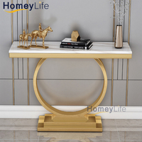 Table console en marbre demi-lune incurvée avec rangement Couloir en béton Hôtel de luxe antique vintage