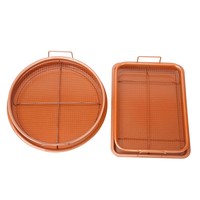 Plateau à légumes en cuivre Plateau de cuisson antiadhésif avec panier à griller à mailles surélevées Ensemble de 2 pièces