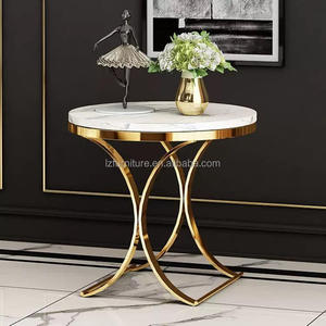 Mesa Auxiliar de Piedra Sinterizada de Lujo Ligero, Mesa de Noche/Mesa de Centro Moderna y Duradera con Esquinas Metálicas, Muebles para el Hogar, para Sala de Estar - Product Image 2