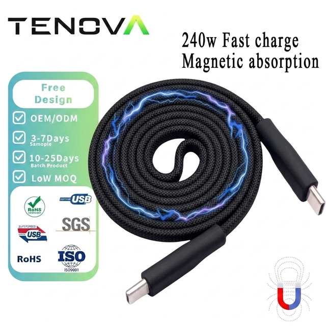 Tenova Factory 1M 2M TYPE-C Data Cable 48V 5A  240w  Fast Charging Magnetic Cable   for IPhone 17